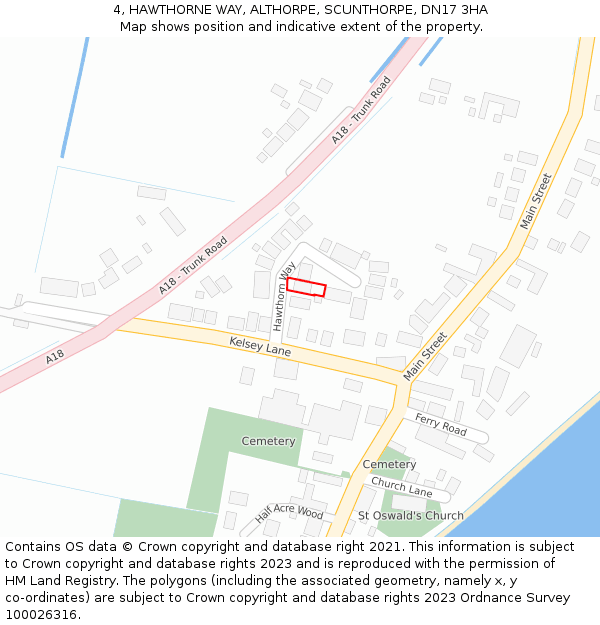 4, HAWTHORNE WAY, ALTHORPE, SCUNTHORPE, DN17 3HA: Location map and indicative extent of plot