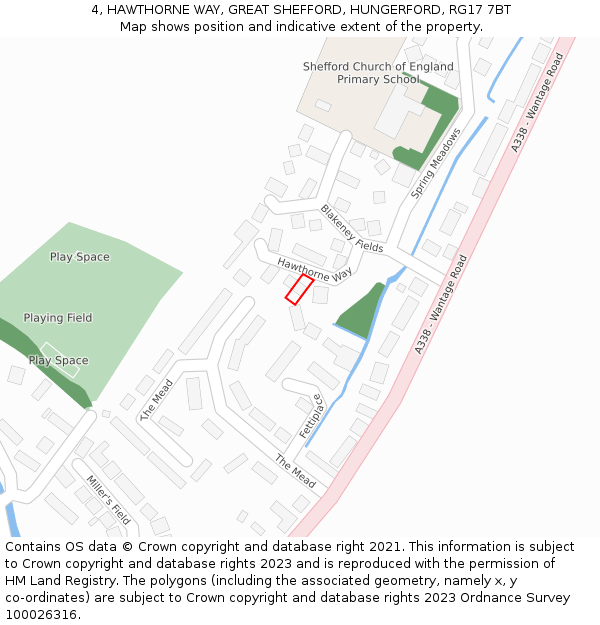 4, HAWTHORNE WAY, GREAT SHEFFORD, HUNGERFORD, RG17 7BT: Location map and indicative extent of plot
