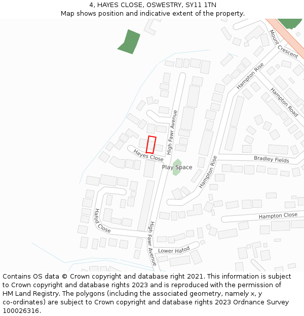 4, HAYES CLOSE, OSWESTRY, SY11 1TN: Location map and indicative extent of plot