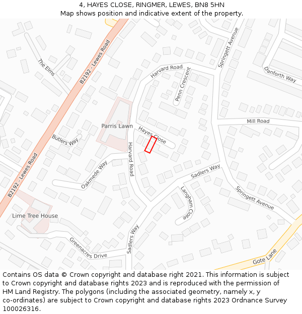 4, HAYES CLOSE, RINGMER, LEWES, BN8 5HN: Location map and indicative extent of plot