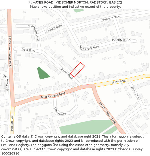 4, HAYES ROAD, MIDSOMER NORTON, RADSTOCK, BA3 2QJ: Location map and indicative extent of plot