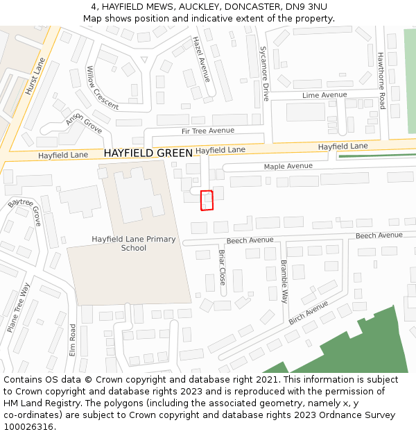 4, HAYFIELD MEWS, AUCKLEY, DONCASTER, DN9 3NU: Location map and indicative extent of plot