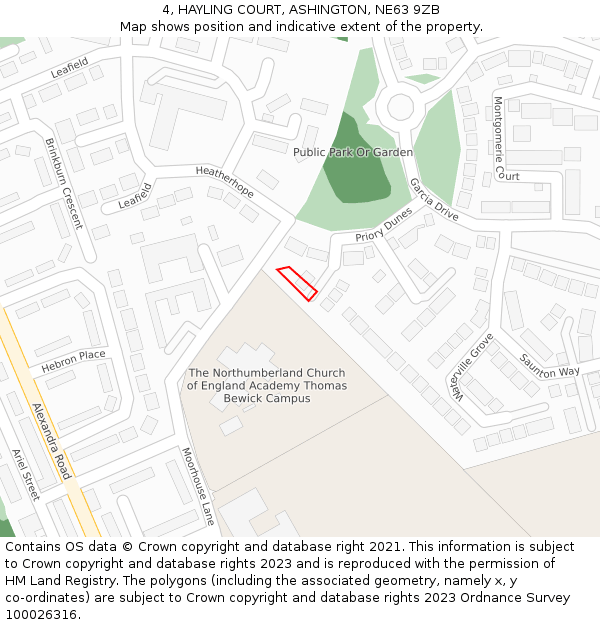 4, HAYLING COURT, ASHINGTON, NE63 9ZB: Location map and indicative extent of plot