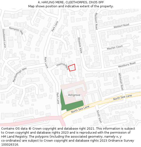 4, HAYLING MERE, CLEETHORPES, DN35 0PF: Location map and indicative extent of plot