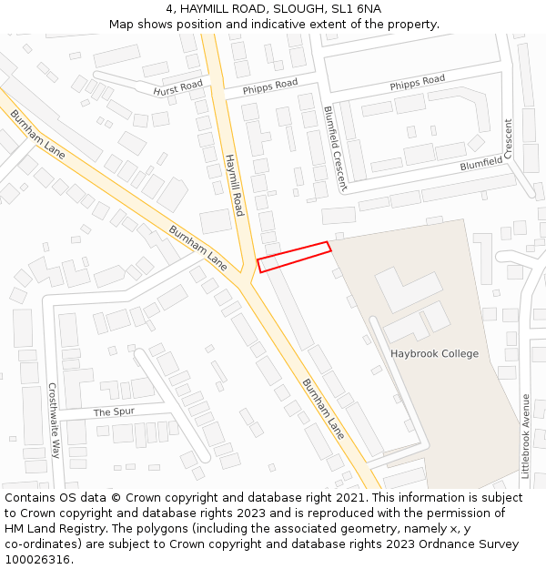 4, HAYMILL ROAD, SLOUGH, SL1 6NA: Location map and indicative extent of plot