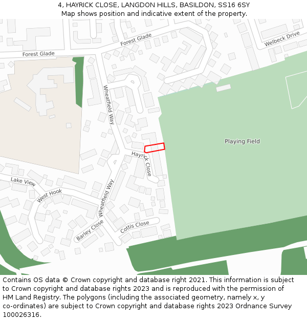 4, HAYRICK CLOSE, LANGDON HILLS, BASILDON, SS16 6SY: Location map and indicative extent of plot