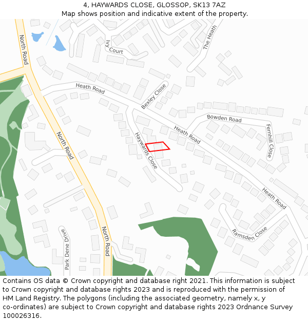 4, HAYWARDS CLOSE, GLOSSOP, SK13 7AZ: Location map and indicative extent of plot