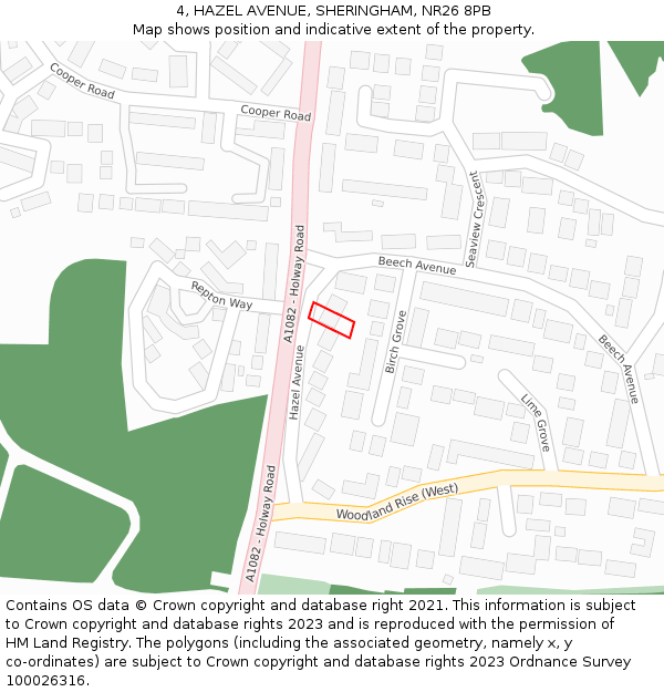 4, HAZEL AVENUE, SHERINGHAM, NR26 8PB: Location map and indicative extent of plot