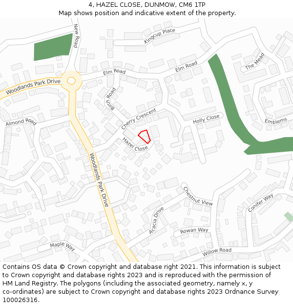 4, HAZEL CLOSE, DUNMOW, CM6 1TP: Location map and indicative extent of plot
