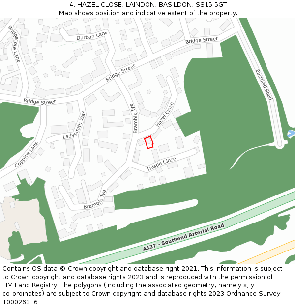 4, HAZEL CLOSE, LAINDON, BASILDON, SS15 5GT: Location map and indicative extent of plot