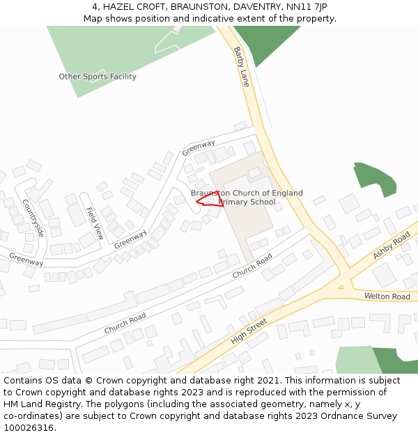 4, HAZEL CROFT, BRAUNSTON, DAVENTRY, NN11 7JP: Location map and indicative extent of plot