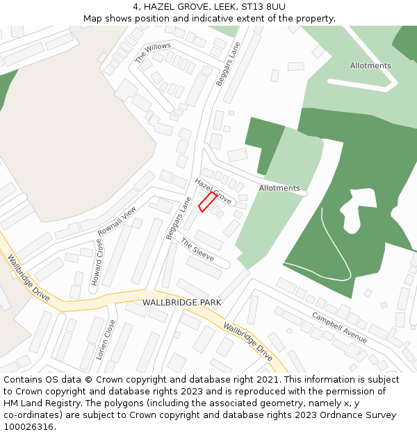 4, HAZEL GROVE, LEEK, ST13 8UU: Location map and indicative extent of plot