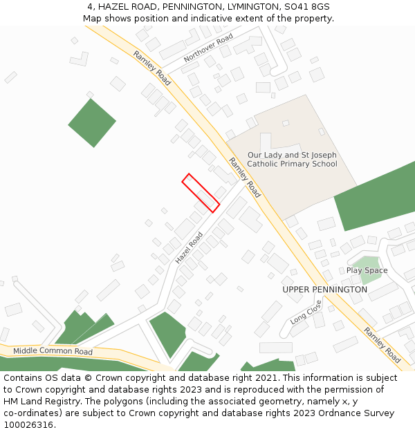 4, HAZEL ROAD, PENNINGTON, LYMINGTON, SO41 8GS: Location map and indicative extent of plot