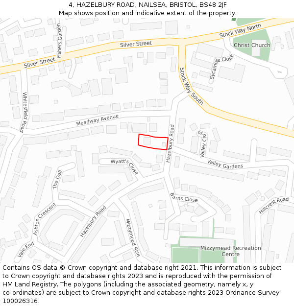 4, HAZELBURY ROAD, NAILSEA, BRISTOL, BS48 2JF: Location map and indicative extent of plot