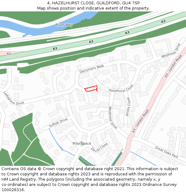 4, HAZELHURST CLOSE, GUILDFORD, GU4 7SP: Location map and indicative extent of plot