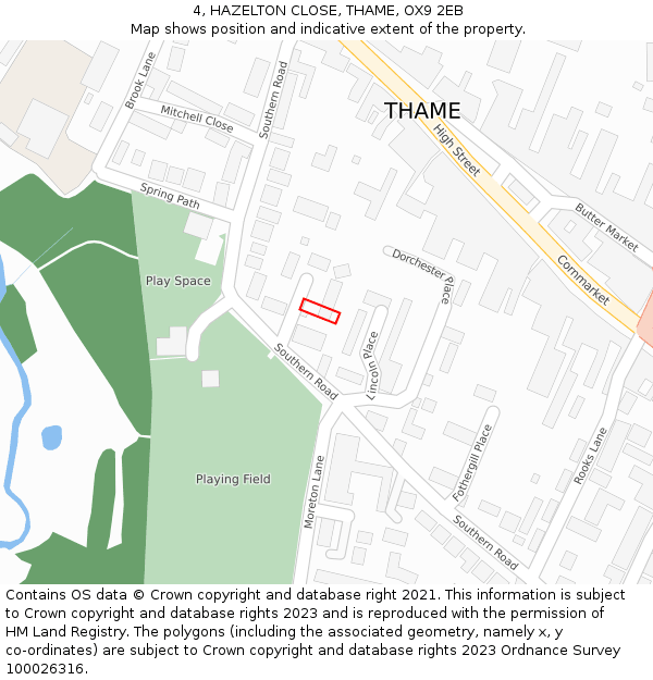 4, HAZELTON CLOSE, THAME, OX9 2EB: Location map and indicative extent of plot