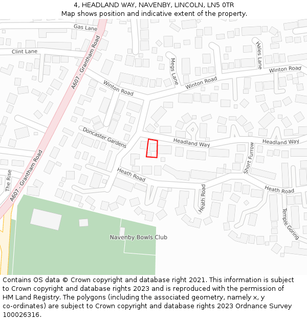 4, HEADLAND WAY, NAVENBY, LINCOLN, LN5 0TR: Location map and indicative extent of plot