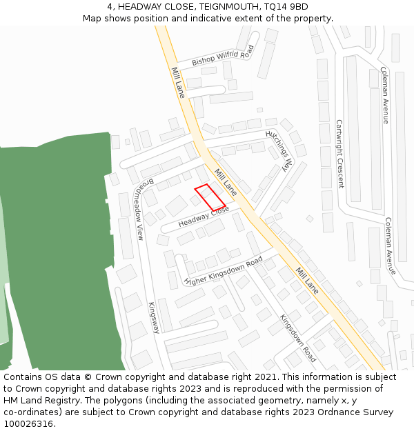 4, HEADWAY CLOSE, TEIGNMOUTH, TQ14 9BD: Location map and indicative extent of plot