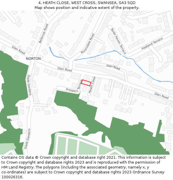 4, HEATH CLOSE, WEST CROSS, SWANSEA, SA3 5QD: Location map and indicative extent of plot