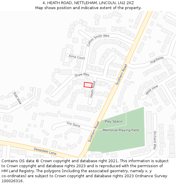 4, HEATH ROAD, NETTLEHAM, LINCOLN, LN2 2XZ: Location map and indicative extent of plot