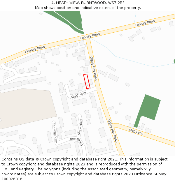 4, HEATH VIEW, BURNTWOOD, WS7 2BF: Location map and indicative extent of plot