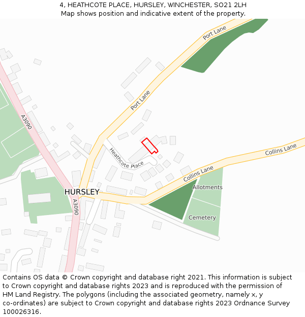 4, HEATHCOTE PLACE, HURSLEY, WINCHESTER, SO21 2LH: Location map and indicative extent of plot