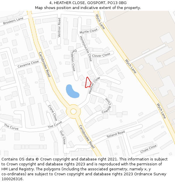 4, HEATHER CLOSE, GOSPORT, PO13 0BG: Location map and indicative extent of plot