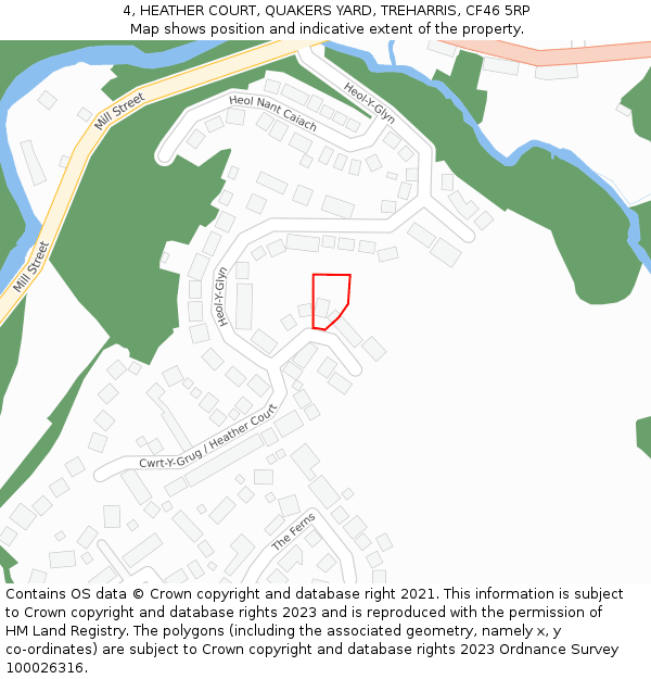 4, HEATHER COURT, QUAKERS YARD, TREHARRIS, CF46 5RP: Location map and indicative extent of plot