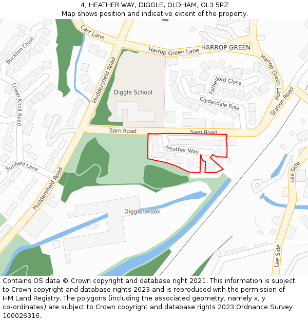 4, HEATHER WAY, DIGGLE, OLDHAM, OL3 5PZ: Location map and indicative extent of plot