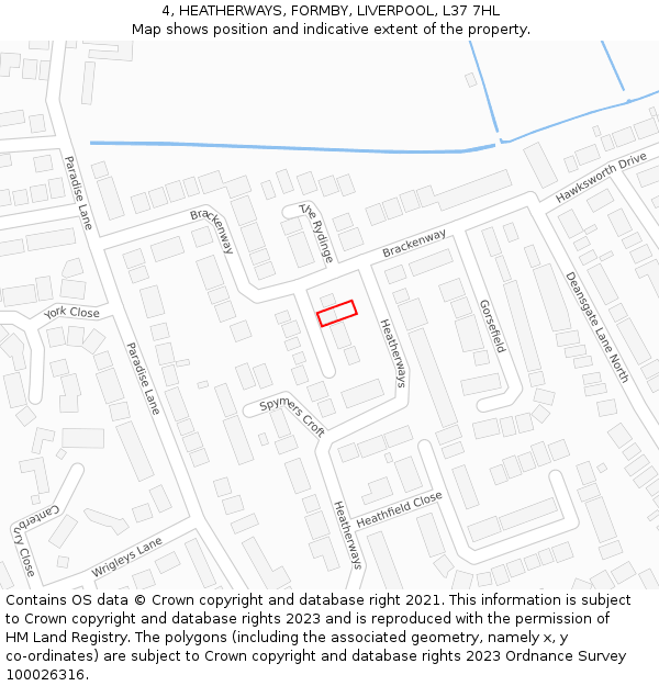 4, HEATHERWAYS, FORMBY, LIVERPOOL, L37 7HL: Location map and indicative extent of plot