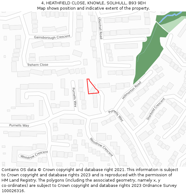 4, HEATHFIELD CLOSE, KNOWLE, SOLIHULL, B93 9EH: Location map and indicative extent of plot