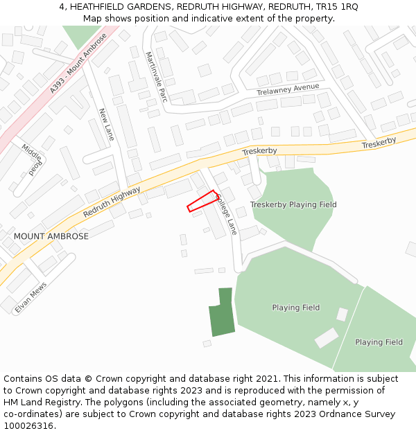 4, HEATHFIELD GARDENS, REDRUTH HIGHWAY, REDRUTH, TR15 1RQ: Location map and indicative extent of plot