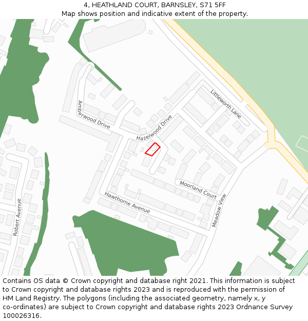 4, HEATHLAND COURT, BARNSLEY, S71 5FF: Location map and indicative extent of plot