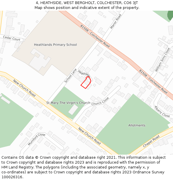 4, HEATHSIDE, WEST BERGHOLT, COLCHESTER, CO6 3JT: Location map and indicative extent of plot