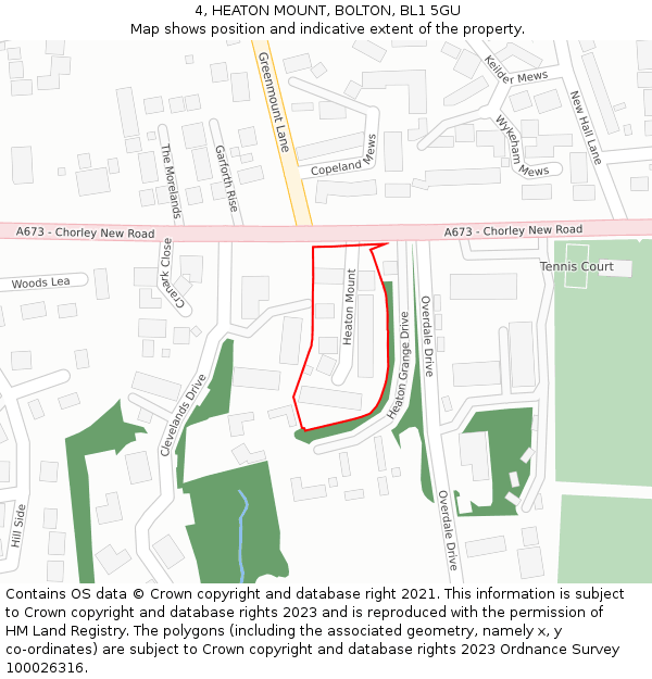 4, HEATON MOUNT, BOLTON, BL1 5GU: Location map and indicative extent of plot