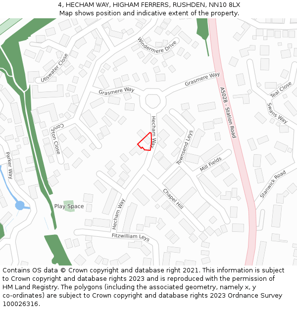 4, HECHAM WAY, HIGHAM FERRERS, RUSHDEN, NN10 8LX: Location map and indicative extent of plot