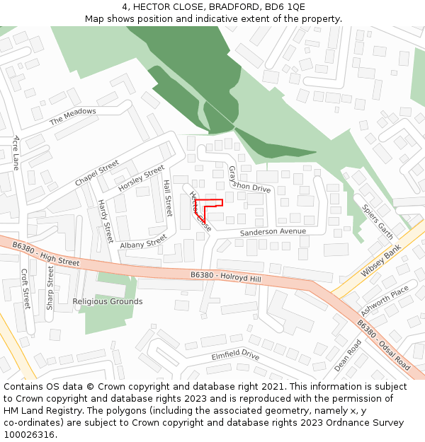 4, HECTOR CLOSE, BRADFORD, BD6 1QE: Location map and indicative extent of plot