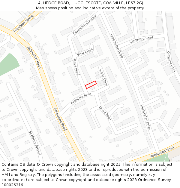 4, HEDGE ROAD, HUGGLESCOTE, COALVILLE, LE67 2GJ: Location map and indicative extent of plot