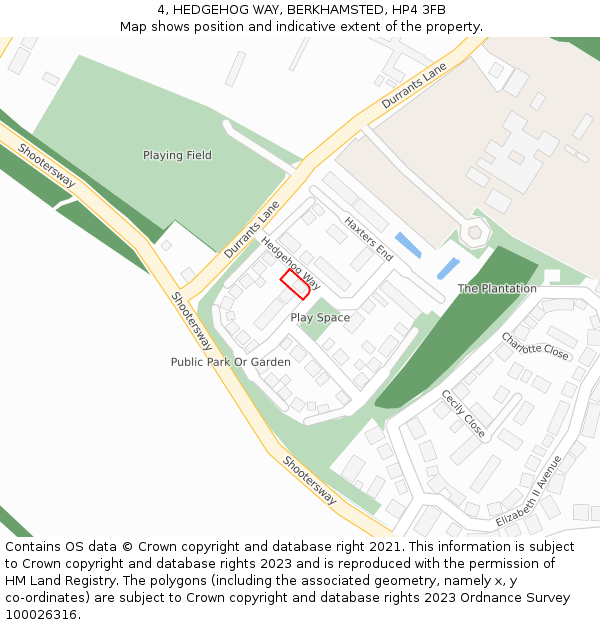4, HEDGEHOG WAY, BERKHAMSTED, HP4 3FB: Location map and indicative extent of plot