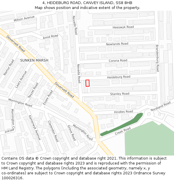 4, HEIDEBURG ROAD, CANVEY ISLAND, SS8 8HB: Location map and indicative extent of plot