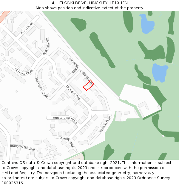 4, HELSINKI DRIVE, HINCKLEY, LE10 1FN: Location map and indicative extent of plot