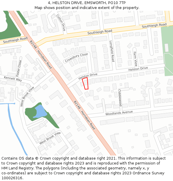 4, HELSTON DRIVE, EMSWORTH, PO10 7TP: Location map and indicative extent of plot