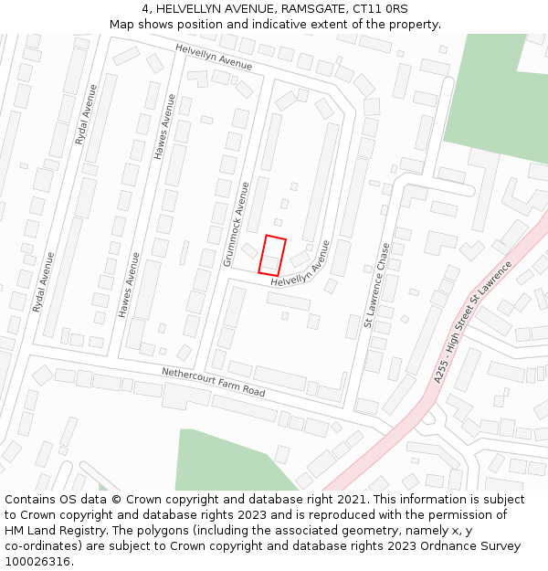 4, HELVELLYN AVENUE, RAMSGATE, CT11 0RS: Location map and indicative extent of plot