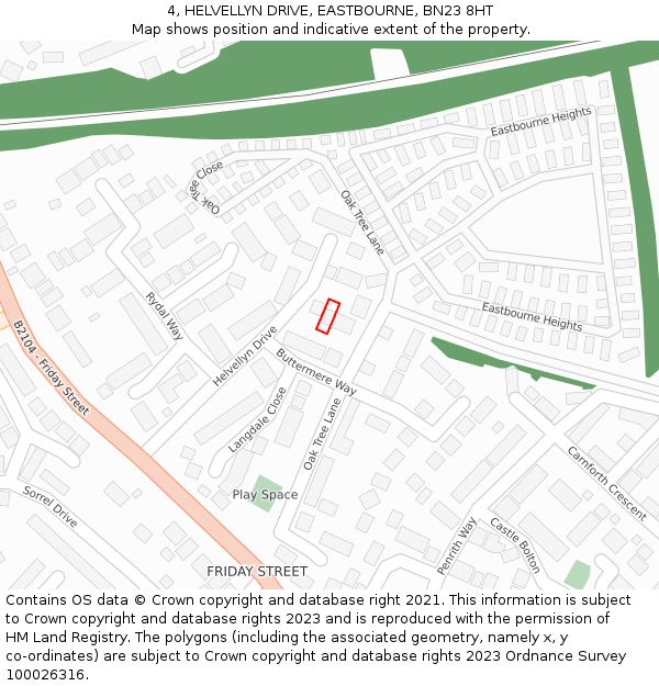 4, HELVELLYN DRIVE, EASTBOURNE, BN23 8HT: Location map and indicative extent of plot