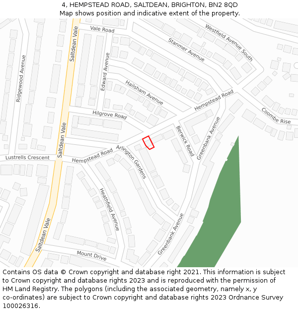 4, HEMPSTEAD ROAD, SALTDEAN, BRIGHTON, BN2 8QD: Location map and indicative extent of plot