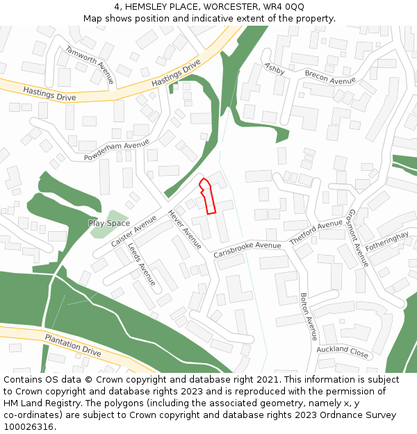 4, HEMSLEY PLACE, WORCESTER, WR4 0QQ: Location map and indicative extent of plot