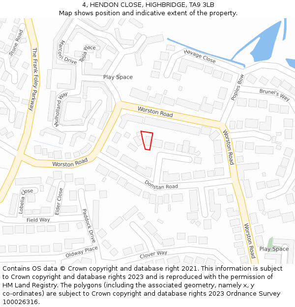4, HENDON CLOSE, HIGHBRIDGE, TA9 3LB: Location map and indicative extent of plot