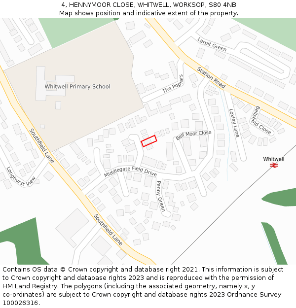 4, HENNYMOOR CLOSE, WHITWELL, WORKSOP, S80 4NB: Location map and indicative extent of plot