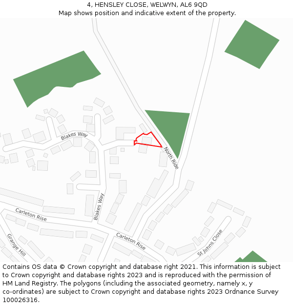 4, HENSLEY CLOSE, WELWYN, AL6 9QD: Location map and indicative extent of plot