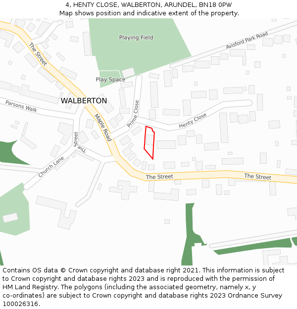 4, HENTY CLOSE, WALBERTON, ARUNDEL, BN18 0PW: Location map and indicative extent of plot